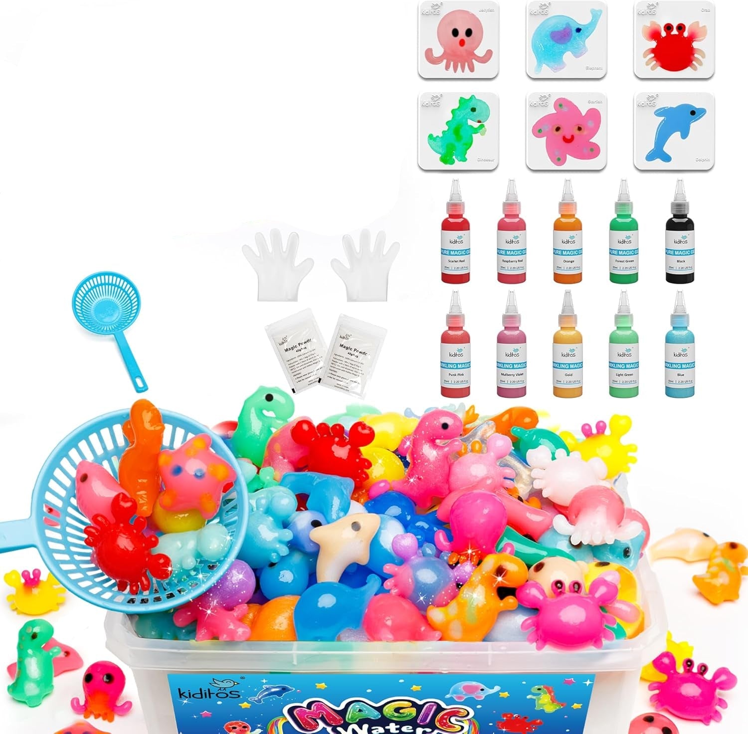Magic Water Elf Toy Kit–Squishies for Kids, 10 Gels & 6 Molds, Magic Gel Water Pets Sensory Toy, Fun DIY Craft Kit, Party Favors, Birthday & Christmas Gifts for Kids Ages 3+