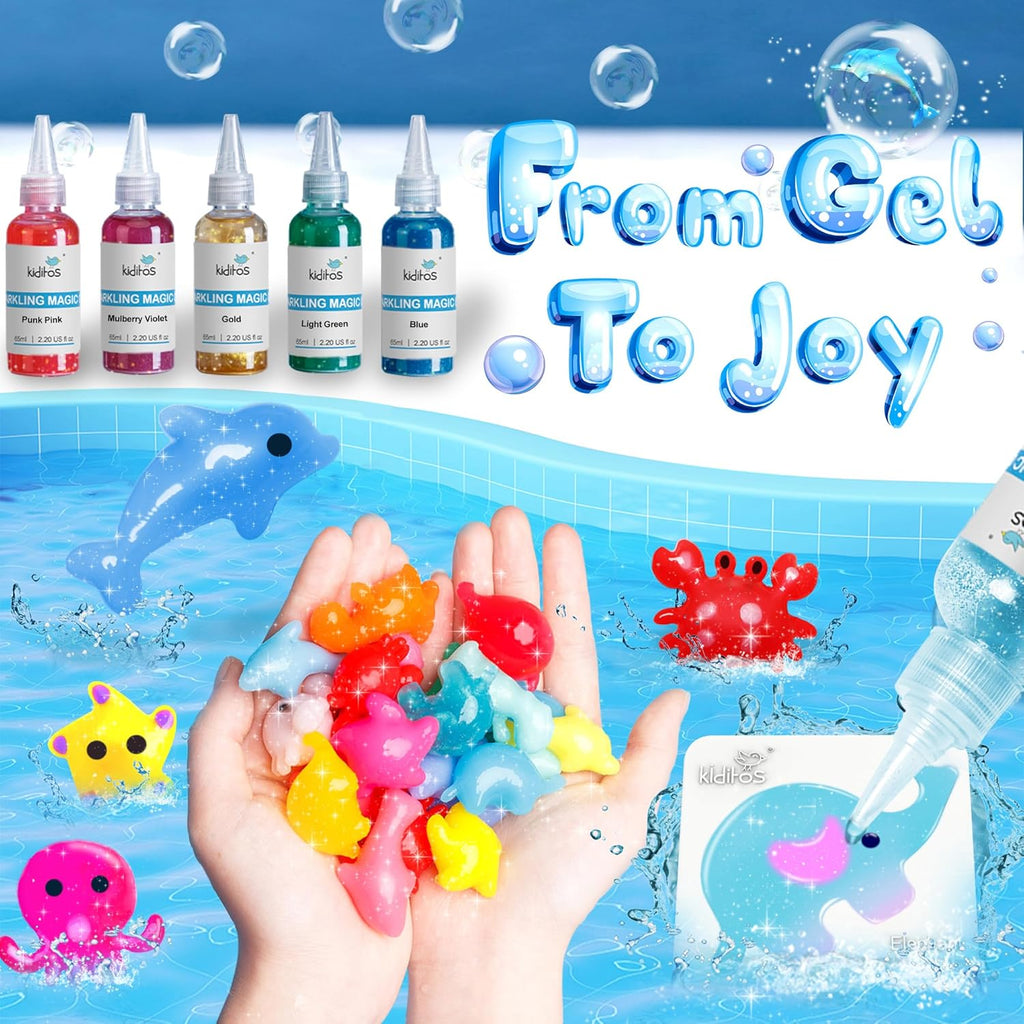 Magic Water Elf Toy Kit–Squishies for Kids, 10 Gels & 6 Molds, Magic Gel Water Pets Sensory Toy, Fun DIY Craft Kit, Party Favors, Birthday & Christmas Gifts for Kids Ages 3+