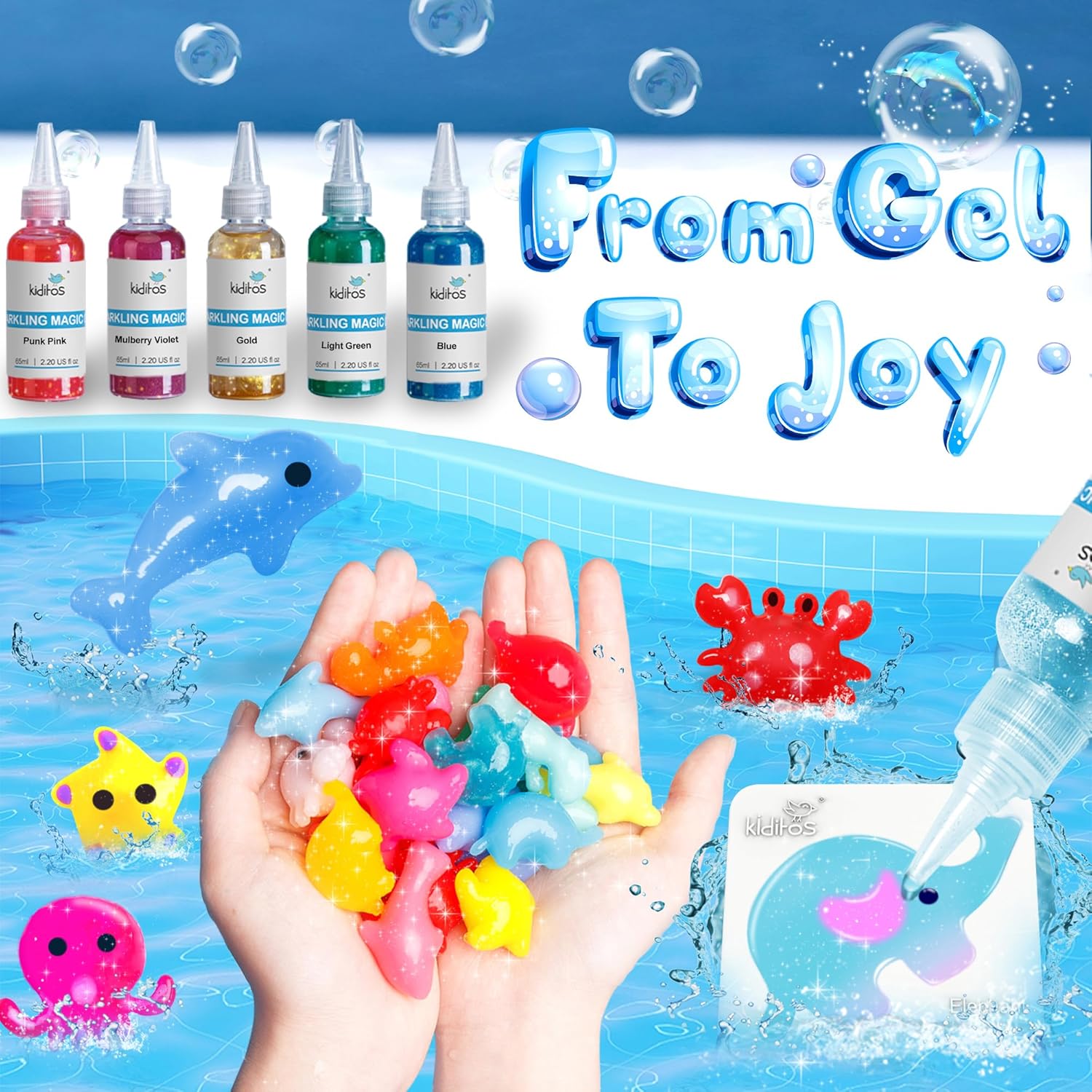 Magic Water Elf Toy Kit–Squishies for Kids, 10 Gels & 6 Molds, Magic Gel Water Pets Sensory Toy, Fun DIY Craft Kit, Party Favors, Birthday & Christmas Gifts for Kids Ages 3+