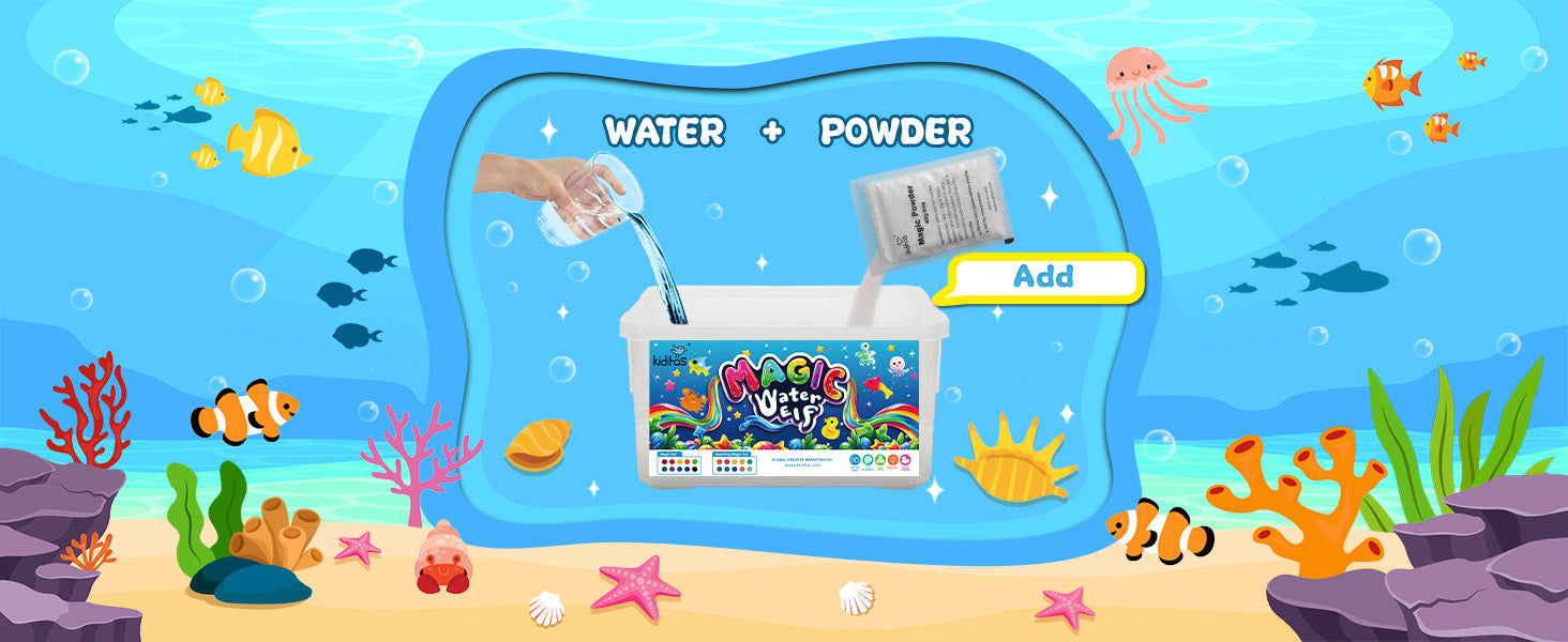 Kiditos Magic Water Elf Toy Kit–Squishies for Kids, 20 Gels & 10 Molds, Magic Gel Water Pets Sensory Toy, Fun DIY Craft Kit，Party Favors, Birthday & Christmas Gifts for Kids Ages 3+