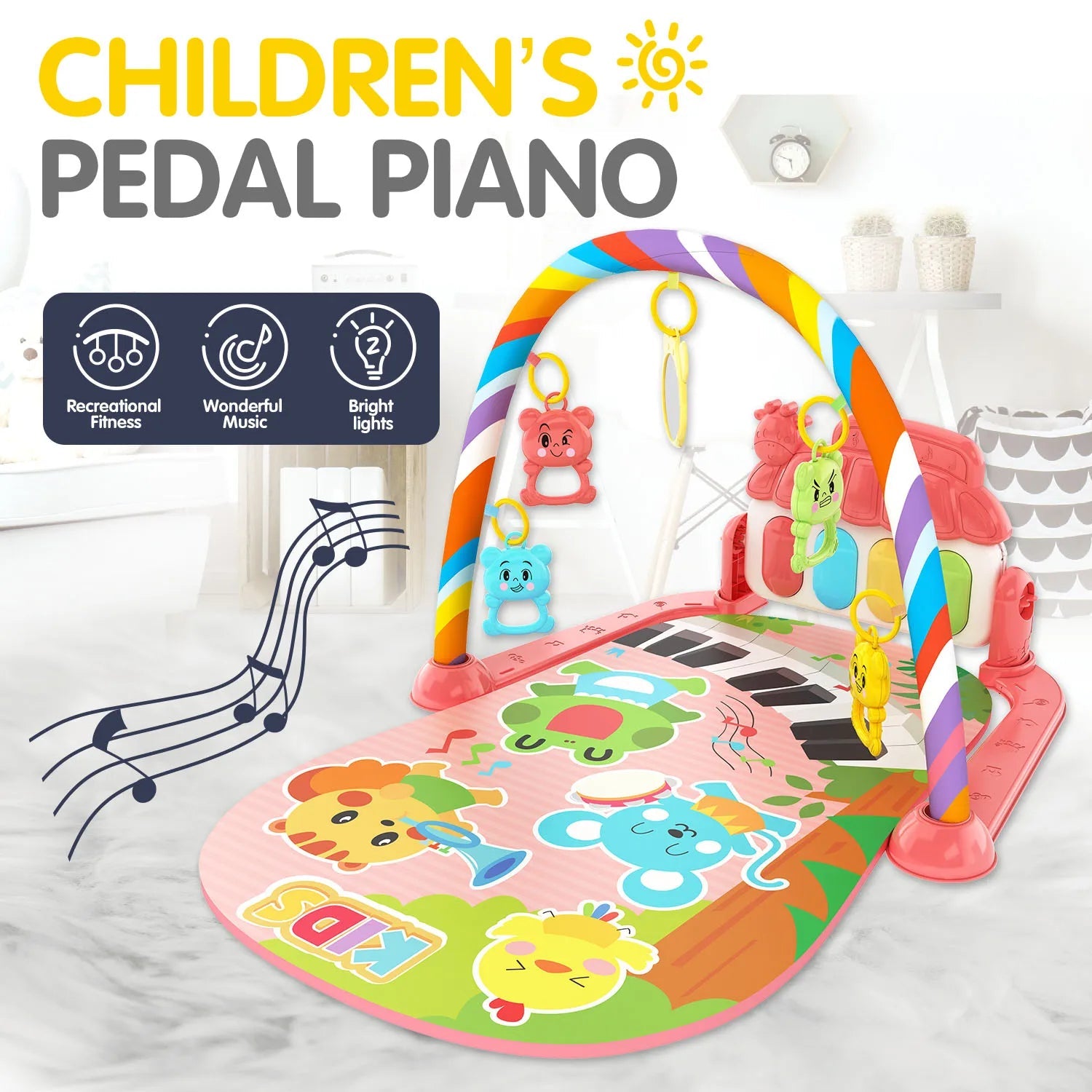 Baby Musical Play Mat with Piano & Hanging Toys (0–12M)