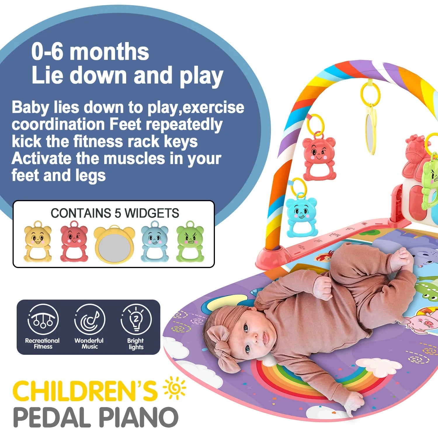 Baby Musical Play Mat with Piano & Hanging Toys (0–12M)
