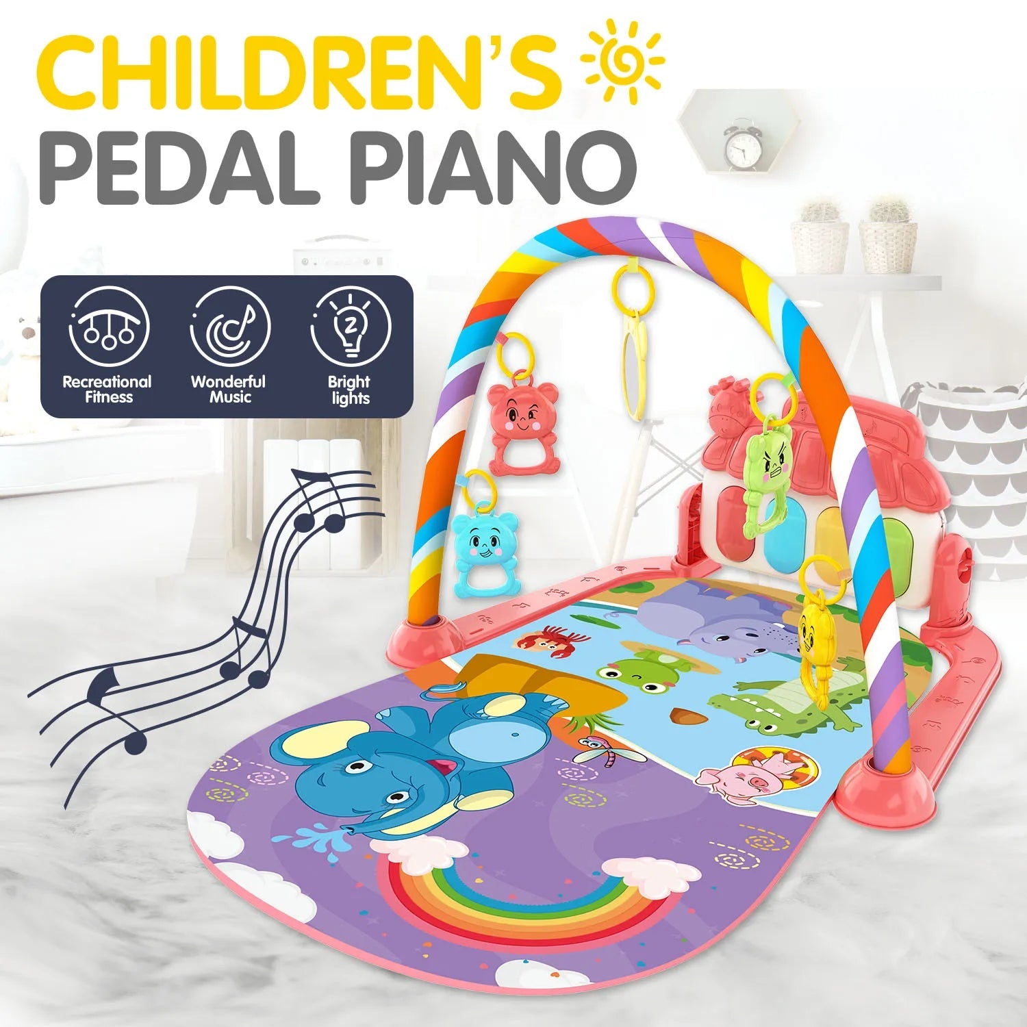 Baby Musical Play Mat with Piano & Hanging Toys (0–12M)