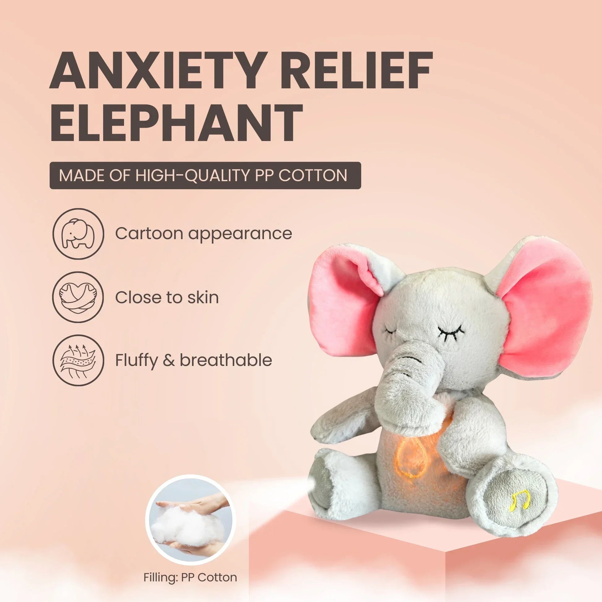 Sleeping Baby Breathing Elephant Plush Doll