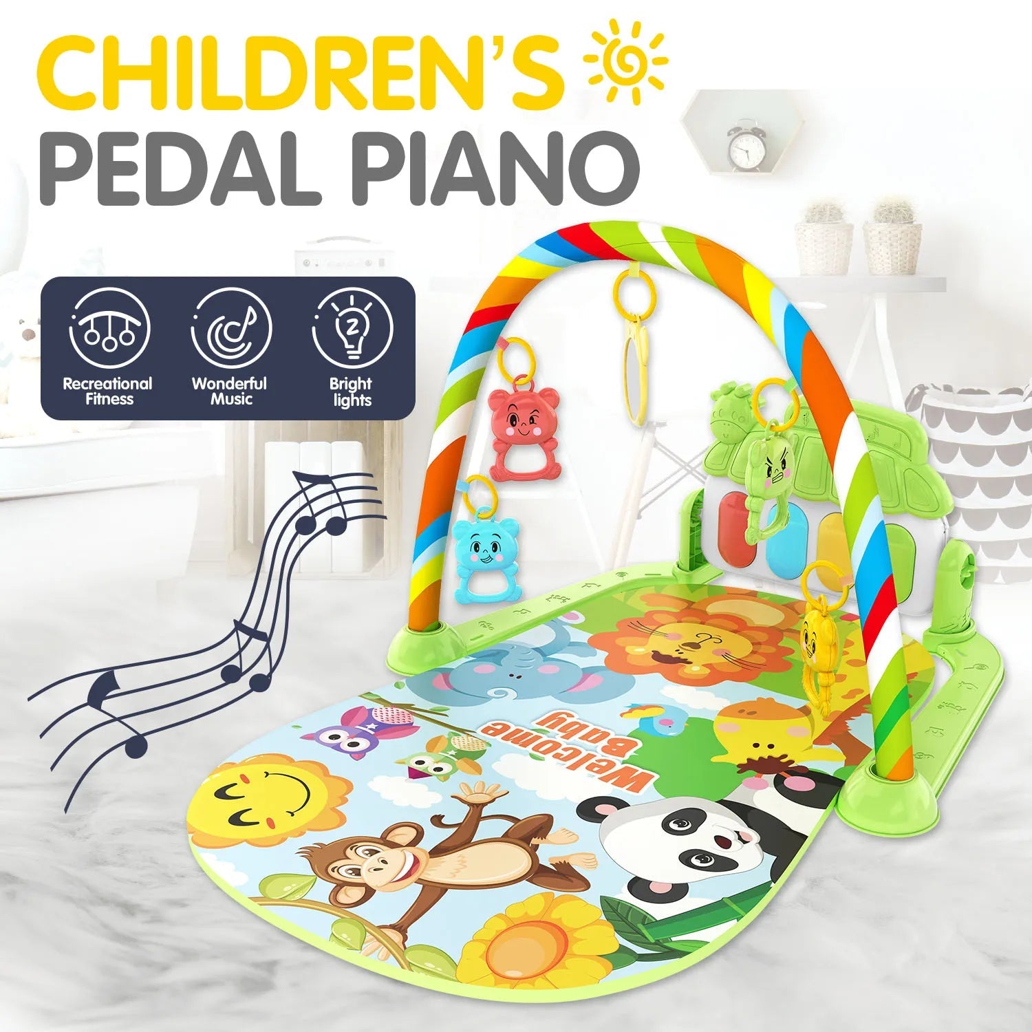 Baby Musical Play Mat with Piano & Hanging Toys (0–12M)