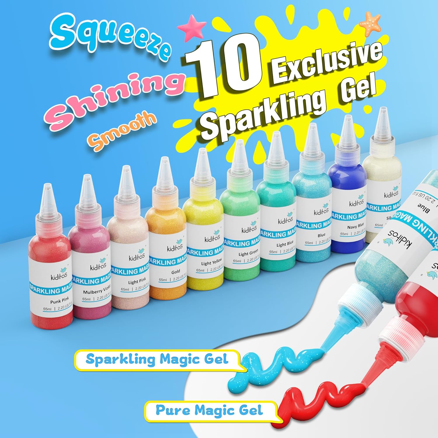 Kiditos Magic Water Elf Toy Kit–Squishies for Kids, 20 Gels & 10 Molds, Magic Gel Water Pets Sensory Toy, Fun DIY Craft Kit，Party Favors, Birthday & Christmas Gifts for Kids Ages 3+