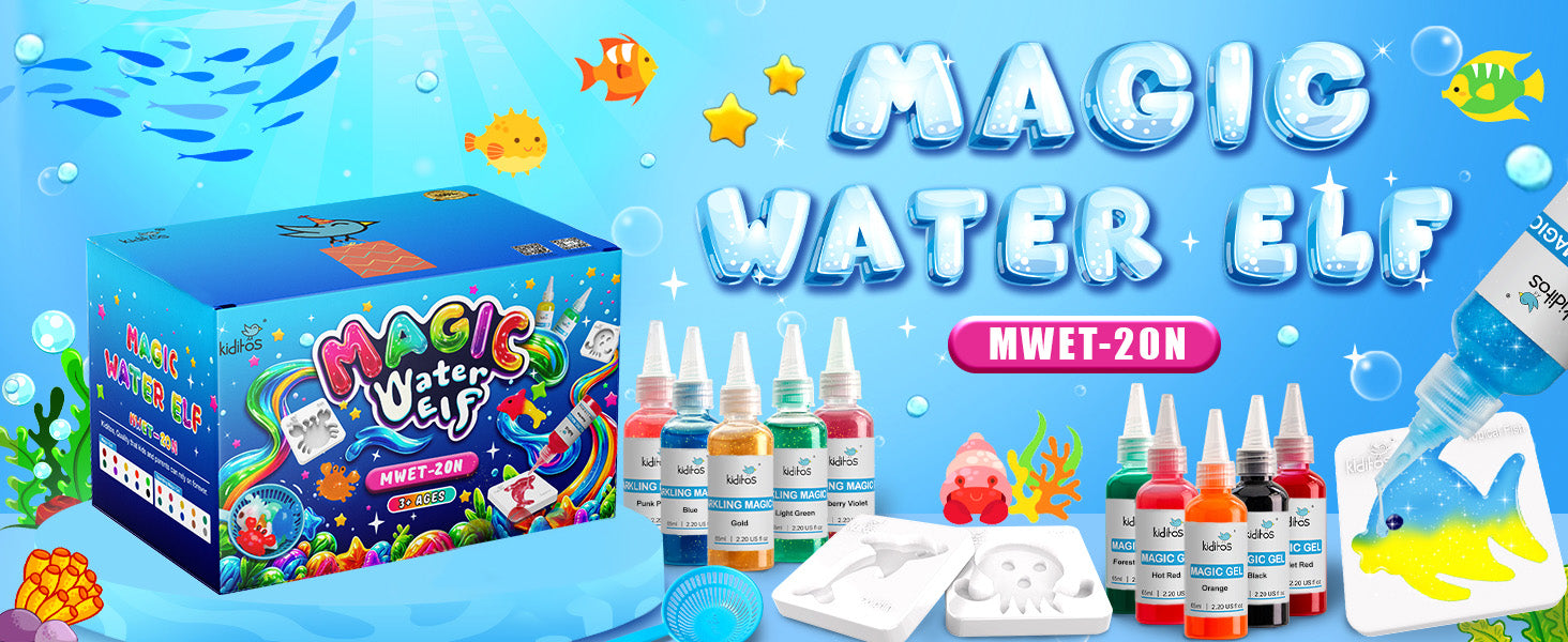 Kiditos Magic Water Elf Toy Kit–Squishies for Kids, 20 Gels & 10 Molds, Magic Gel Water Pets Sensory Toy, Fun DIY Craft Kit，Party Favors, Birthday & Christmas Gifts for Kids Ages 3+