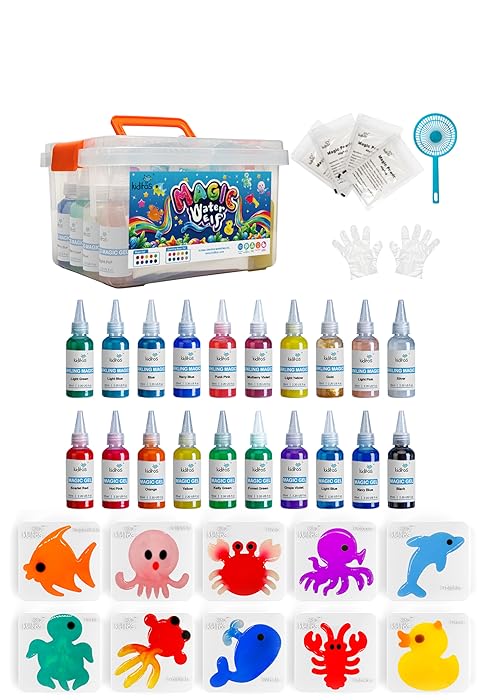 Kiditos Magic Water Elf Toy Kit–Squishies for Kids, 10 Gels & 6 Molds, Magic Gel Water Pets Sensory Toy, Fun DIY Craft Kit, Party Favors, Birthday & Christmas Gifts for Kids Ages 3+