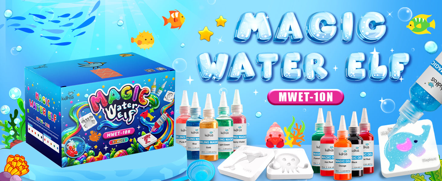 Kiditos Magic Water Elf Toy Kit–Squishies for Kids, 10 Gels & 6 Molds, Magic Gel Water Pets Sensory Toy, Fun DIY Craft Kit, Party Favors, Birthday & Christmas Gifts for Kids Ages 3+